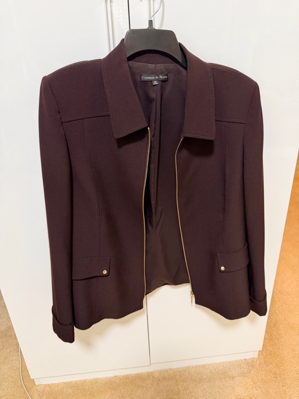 Preston & York Women's Plum Zip-Front Blazer with Gold Hardware